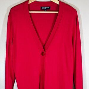 #102 Women's Jones New York V-Neck One-Button Cardigan, Red, Size Large
